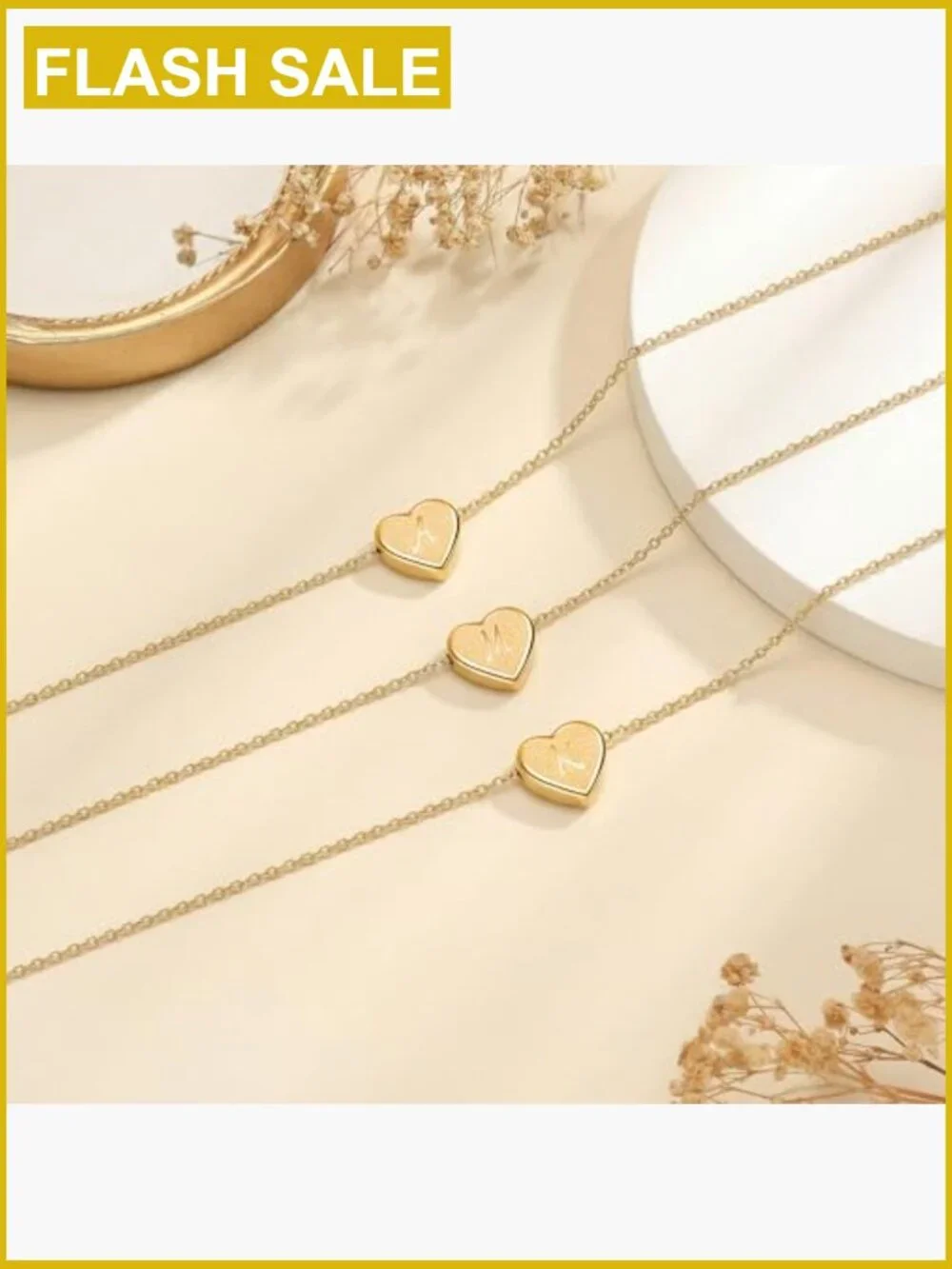 18k Gold Plated Stainless Steel Initial Heart Pendant Necklace for Girls Women